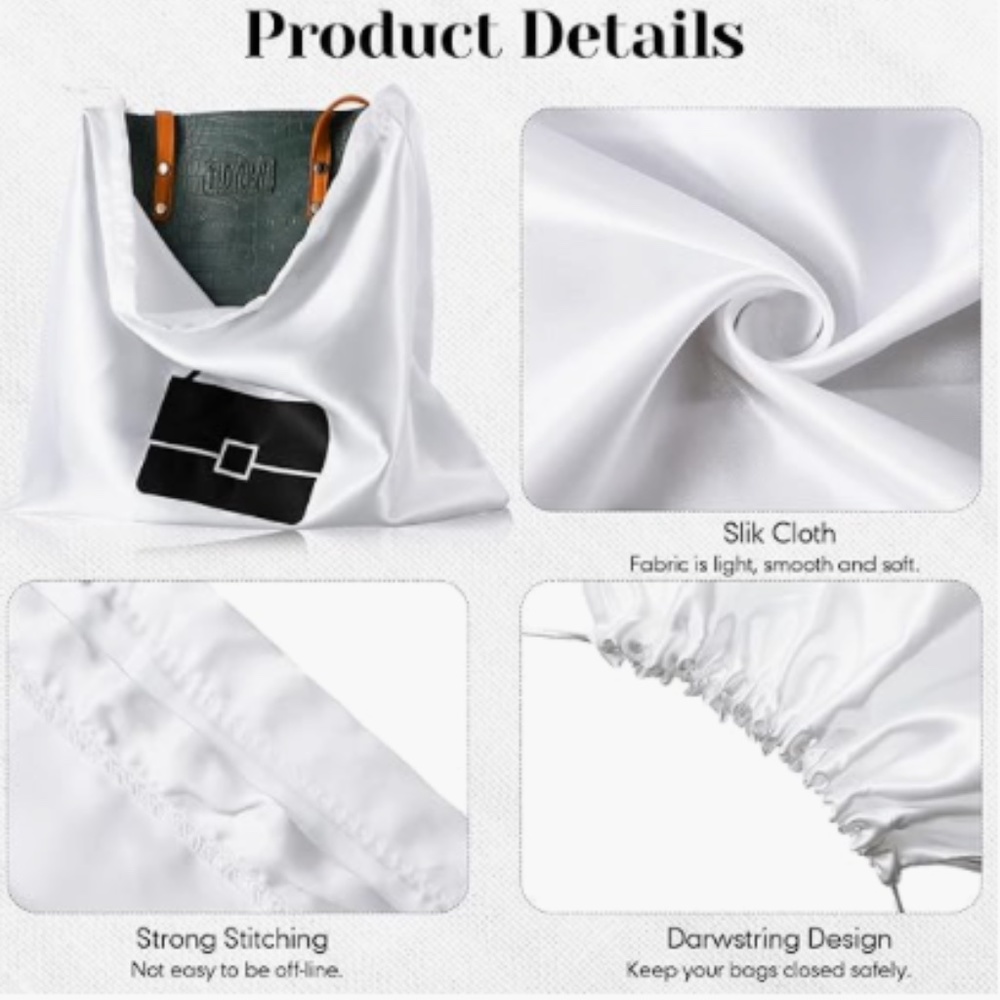 NWOT Medium Unbranded Silk Dust Bag, White - Picture 4 of 4